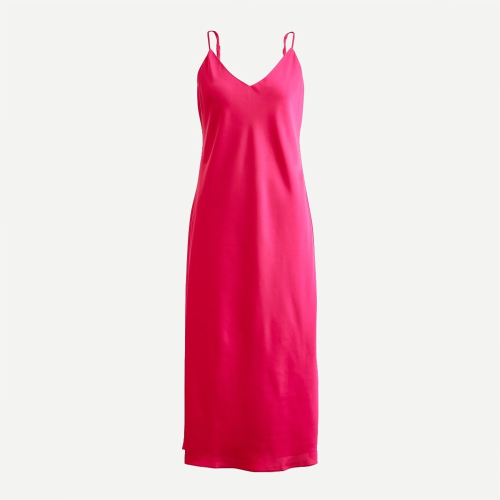 J. Crew Hot Pink Bias Cut Slip Midi Dress